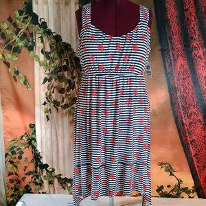 NWT Style & Co Woman Sz 0X Blue & White Striped Red Star Sharkbite Hem Patriotic